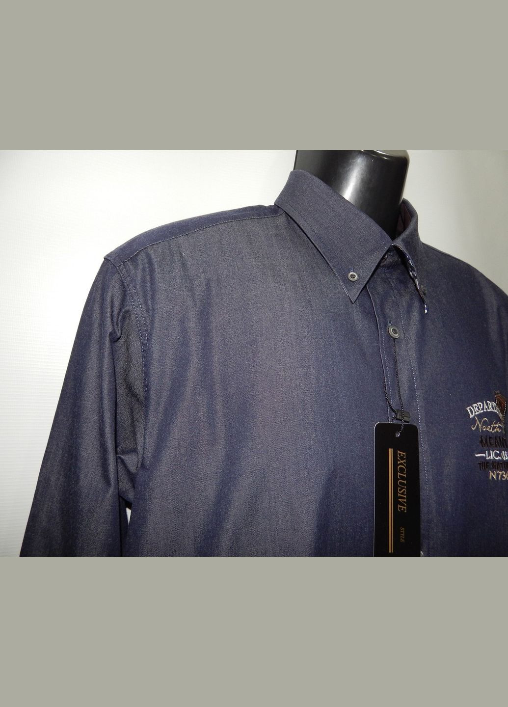 Синяя кэжуал рубашка однотонная No Brand