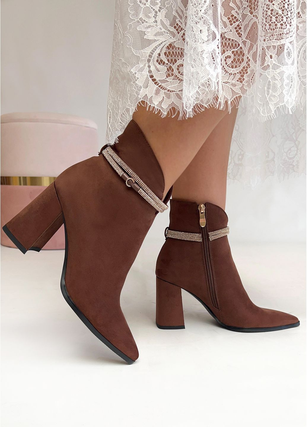 Коричневые демисезонная ботильоны коричневые на каблуках 8см. Fashion