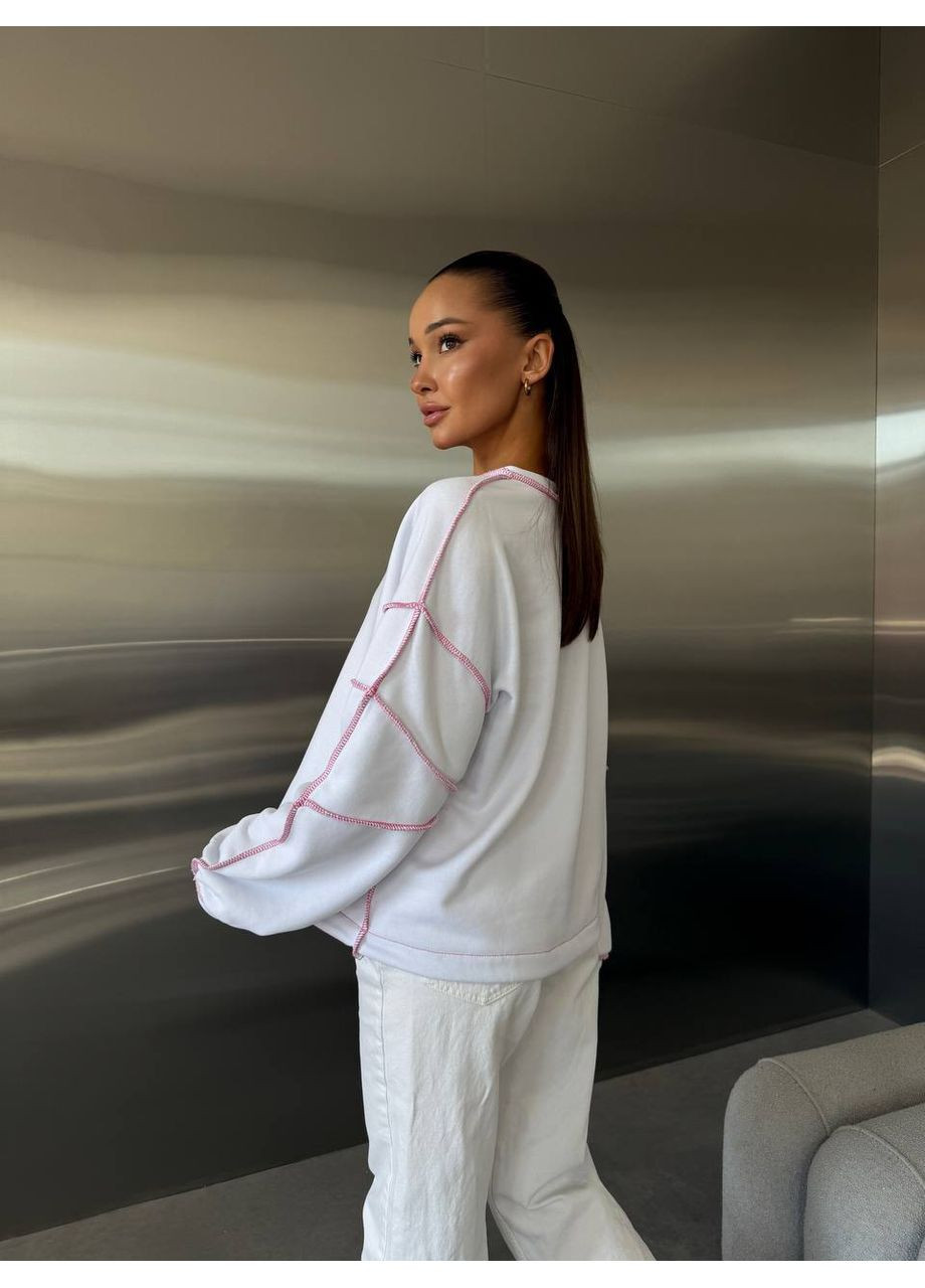 Белый свитшот женский с контрастными швами — замер в описание GD/GL Модний простір однотонный без декора (368760719)