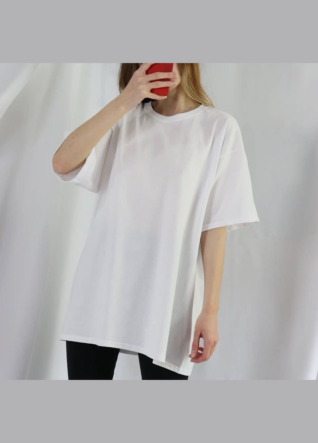 Белая большая футболка оверсайз хлопковая базовая унисекс широкая свободная прямого кроя без швов майка с рукавами однотонная No Brand - (316259270)