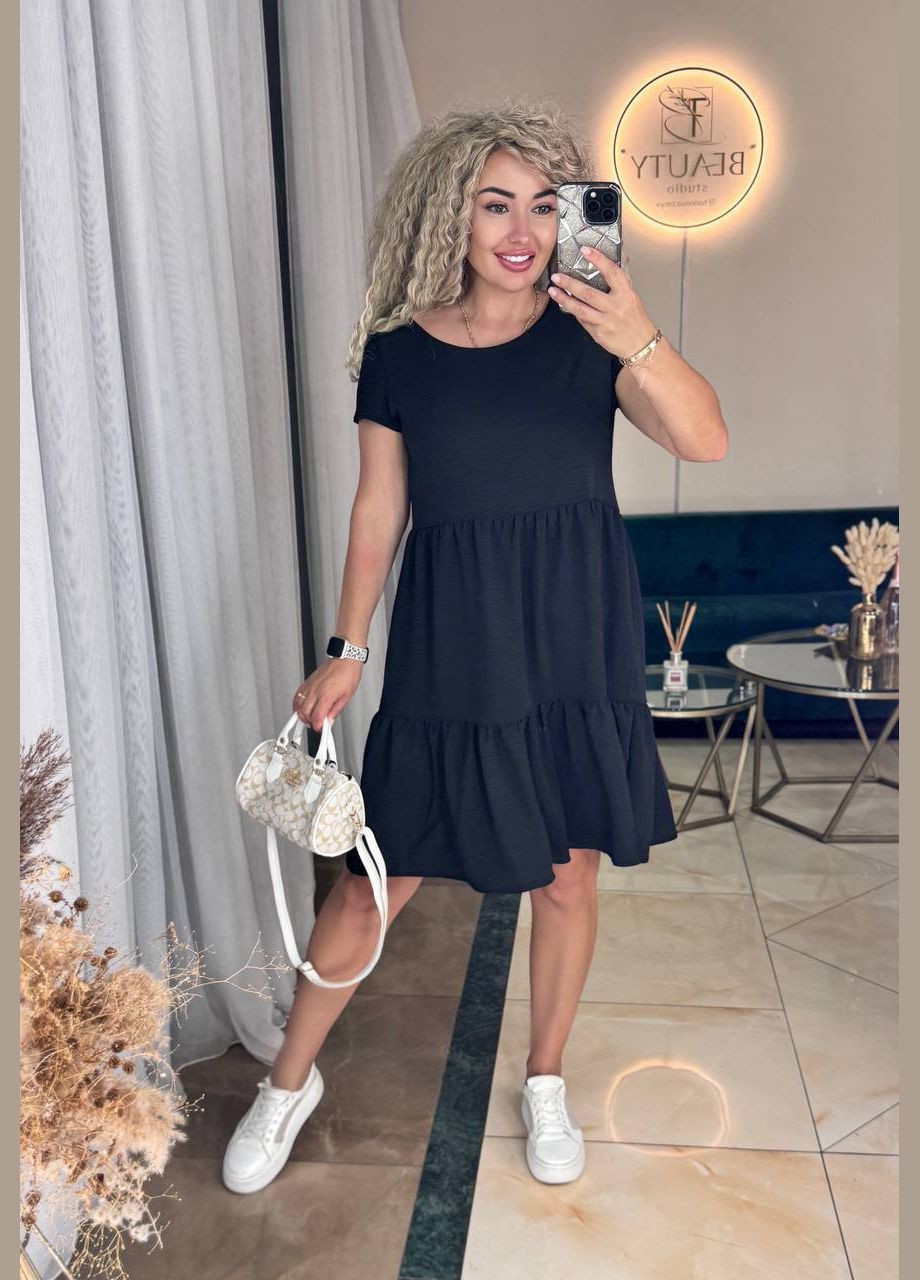 Черное женское легкое платье креп-жатка No Brand