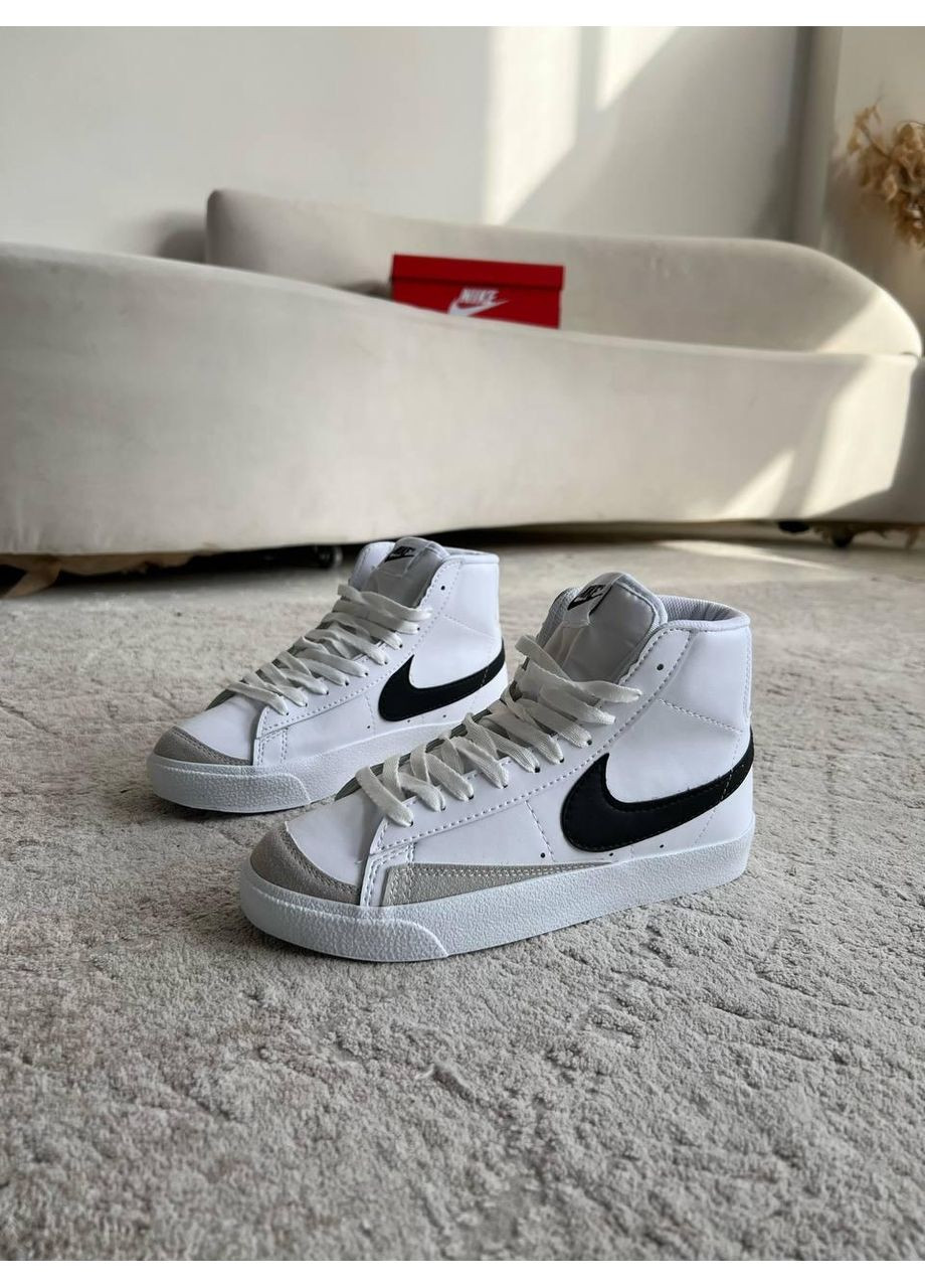 КРОССОВКИ ЖЕНСКИЕ NIKE BLAZER MID WHITE BLACK НАЙК БЛЕЙЗЕР No Brand чёрные демисезоны (368867631)