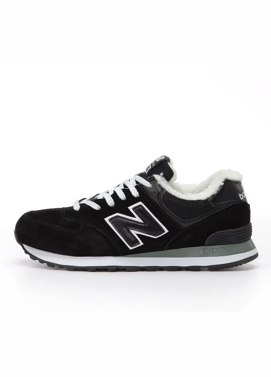 Черные зимние кроссовки зимние мужские и женские new balance 574 winter black white fur | нью беланс 574 черные белые с мехом No Brand