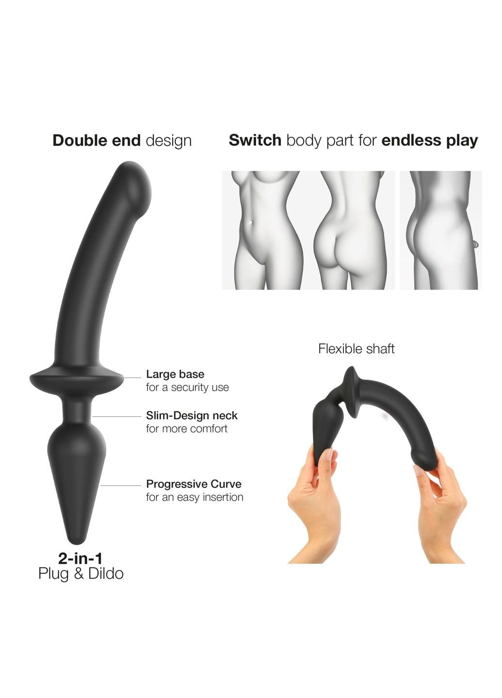 Анальна пробка з дилдо 2в1 SWITCH PLUG-IN DILDO Black XXL, діаметр 5,2/3,9 см - CherryLove Strap-On-Me (339867201)