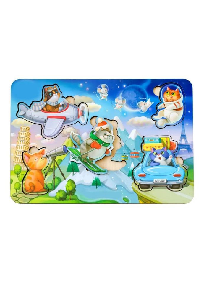 Дерев'яний пазл-вкладиш "Котики - 2" Ubumblebees (ПСД143) PSD143 з космонавтом No Brand (330607007)