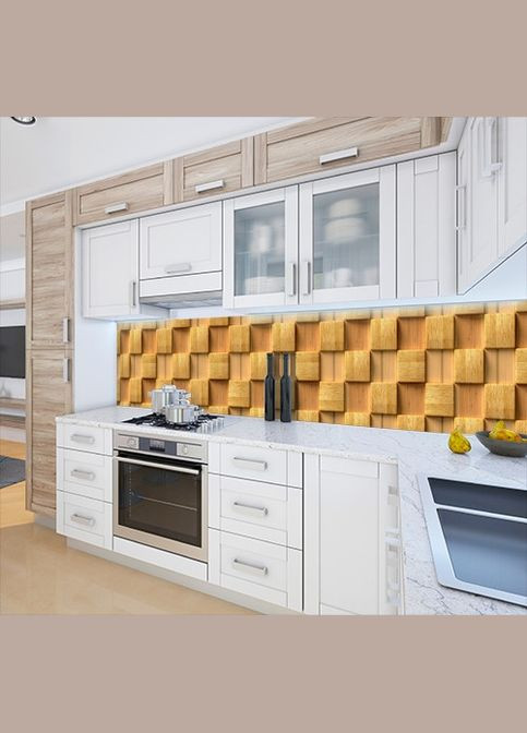 Кухонна плитка на кухонний фартух з 3д текстурою кубів, з двостороннім скотчем 62 х 305 см, 1,2 мм Декоинт (278290241)