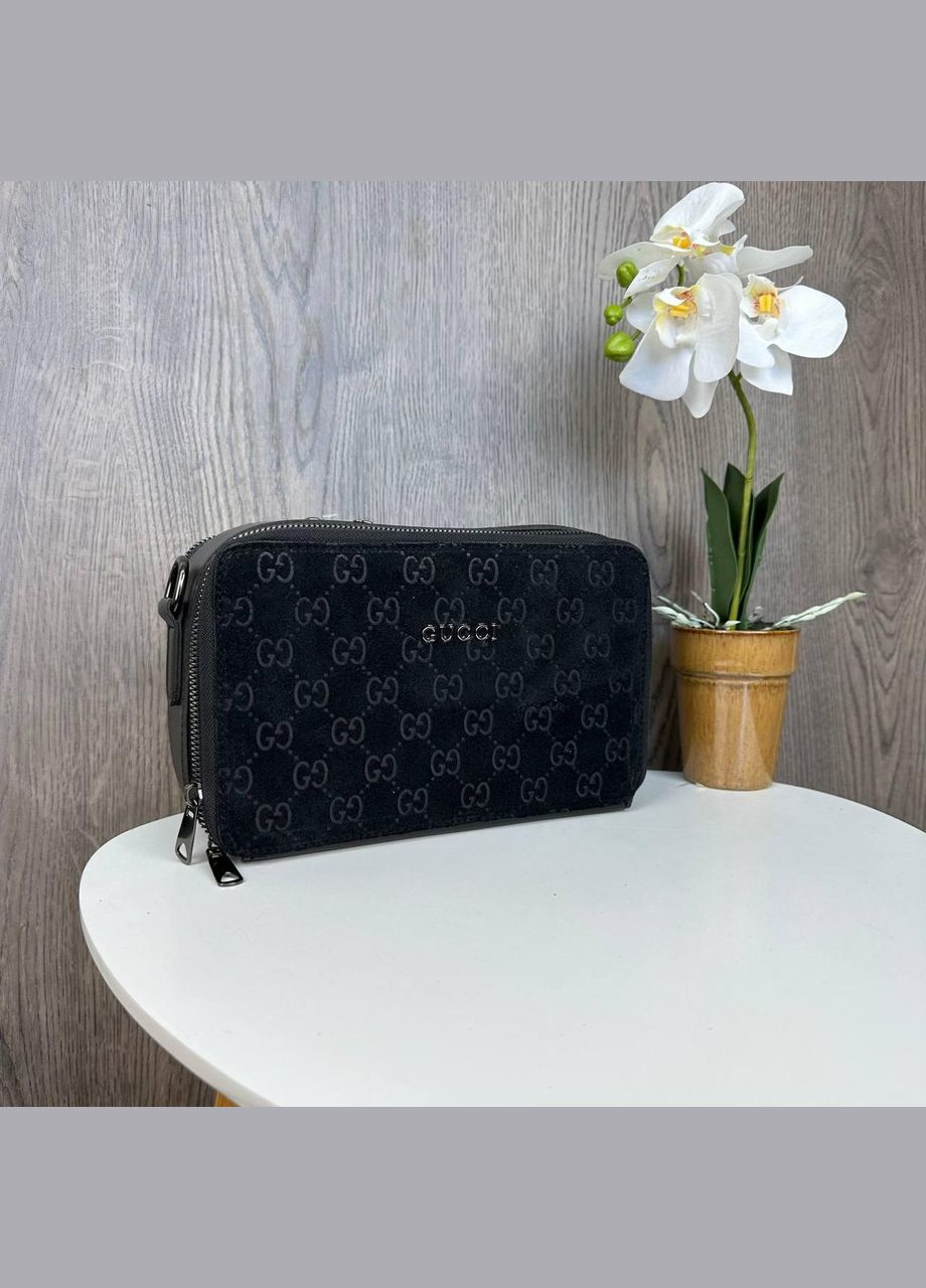 Замшевая сумочка клатч на цепочке с магнитной застежкой черная (sku_1340) No Brand (330576251)