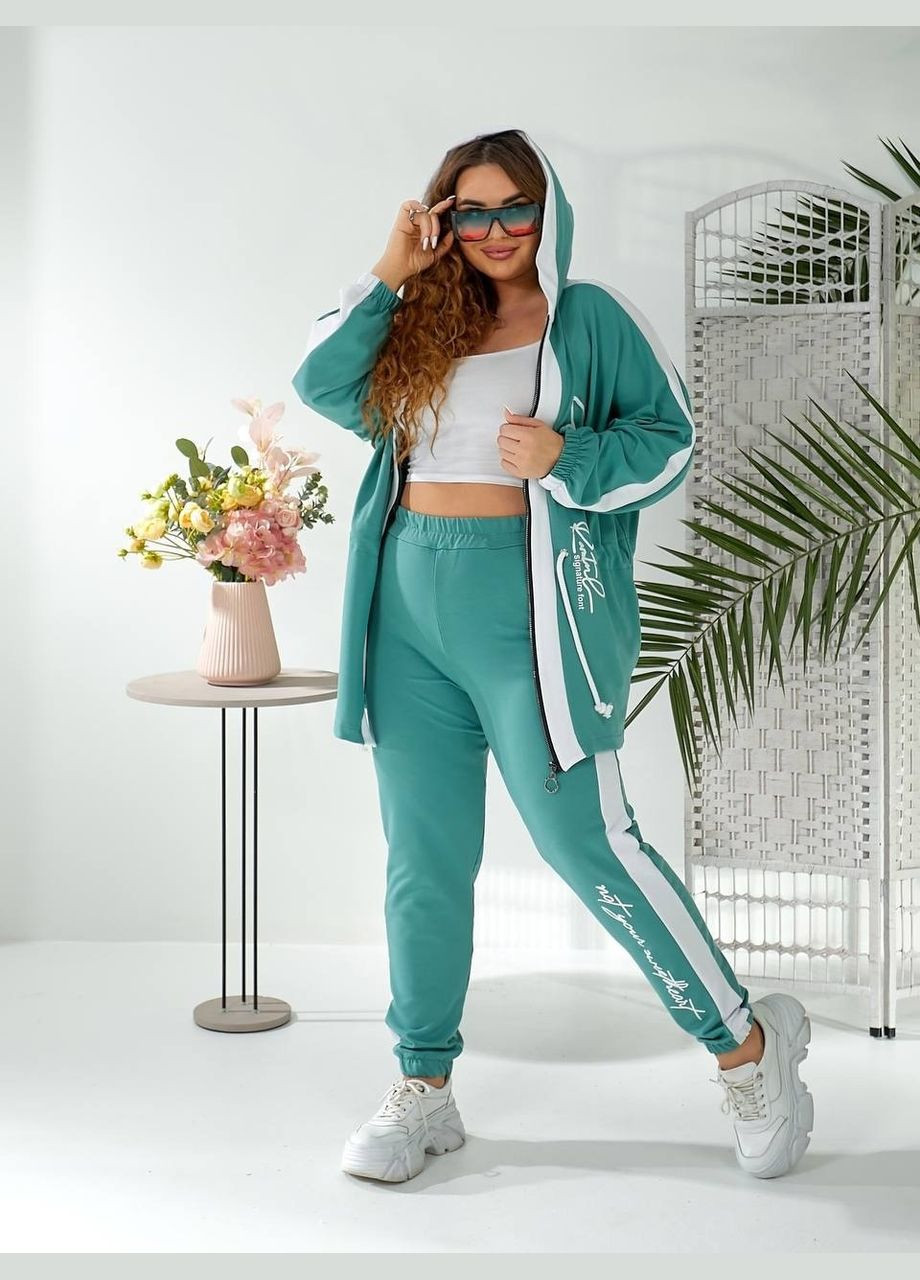 Женский спортивный костюм батал большие размеры с капюшоном мятный на молнии для прогулок Bonita Спортивний костюм (322563270)