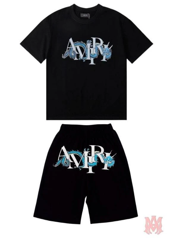 Стильний чоловічий костюм чорний шорти та футболка AMIRI (391919905)