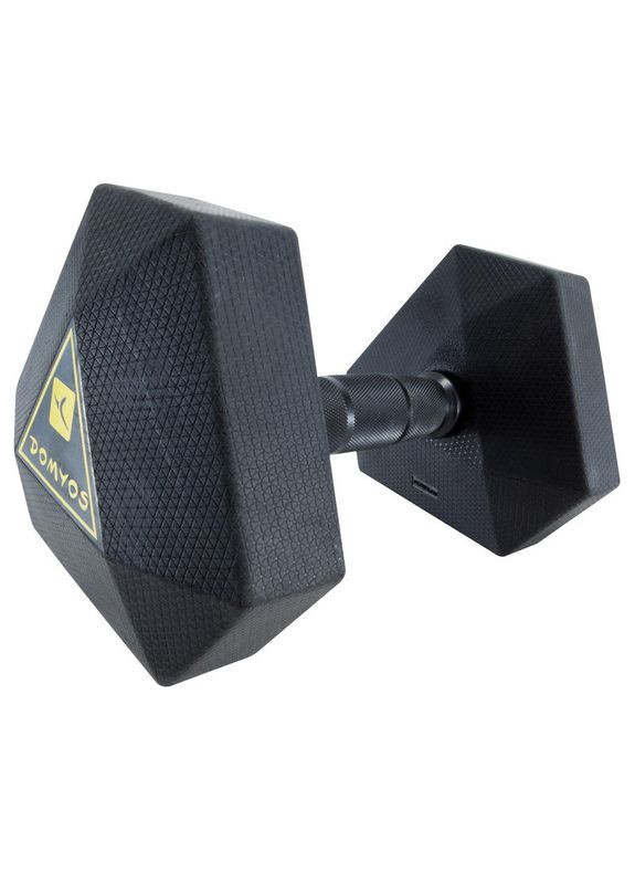 Шестигранная Гантель 10 кг (Д 26,5 В14 Длина ручки 3,4 см) для Силовых Тренировок Резиновая Обтяжка Domyos (342966632)