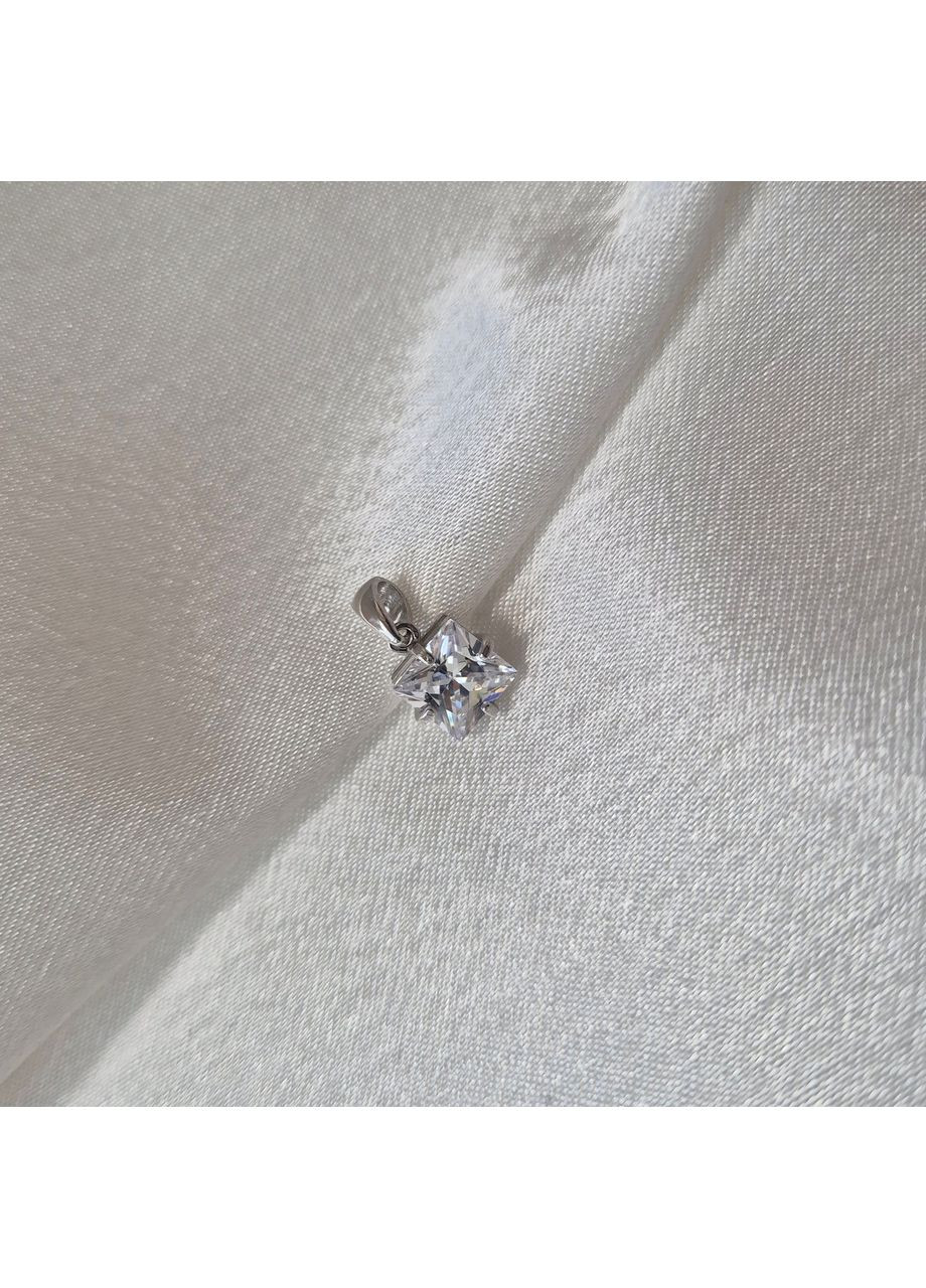 Срібна підвіска кулон з Квадратним Білим каменем срібло 925 проби Родоване 1690-8п 1.25г No Brand (355343929)