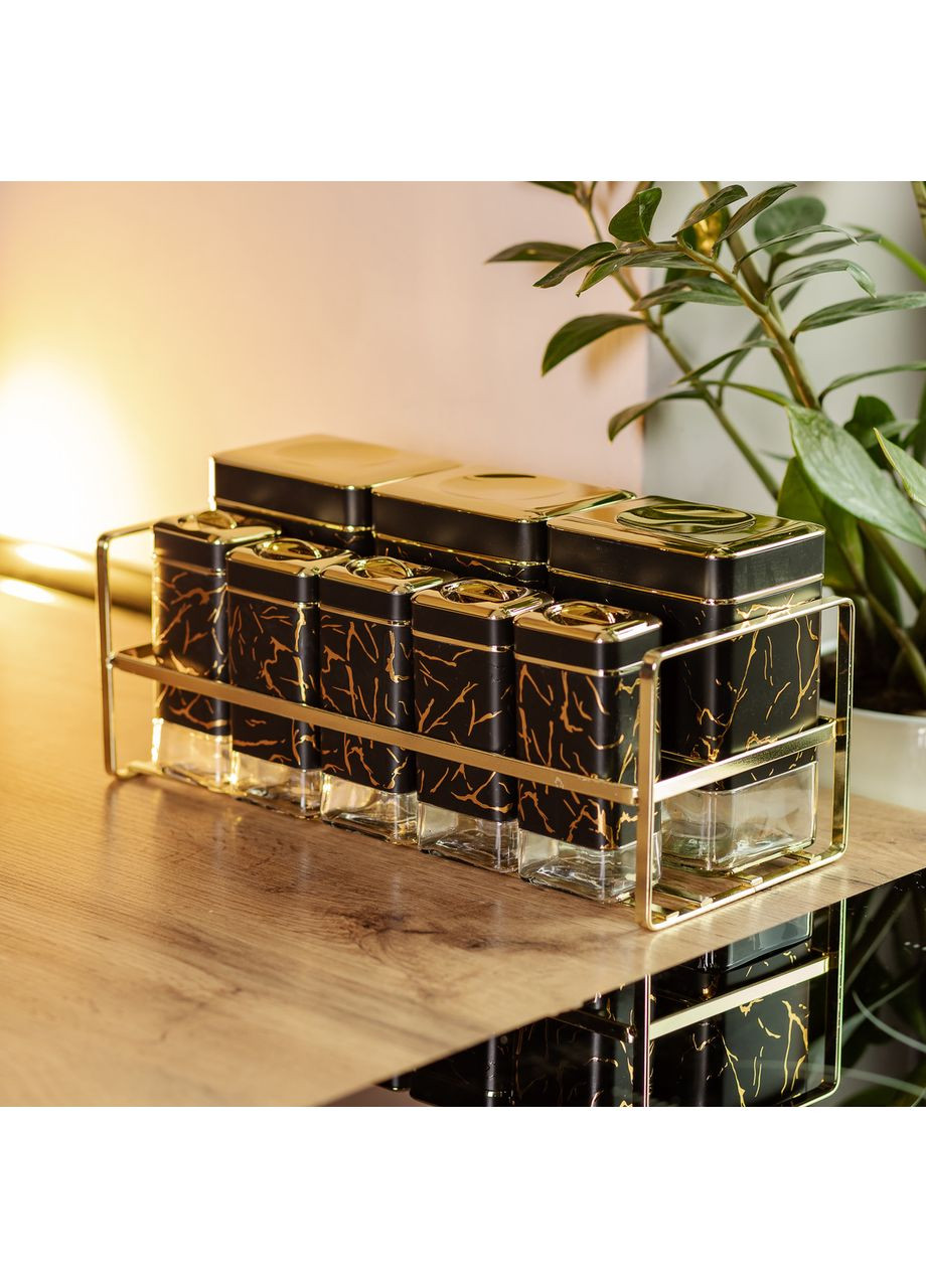 Набор для специй на подставке с крышками 8 штук Черный Yiwu (360456798)