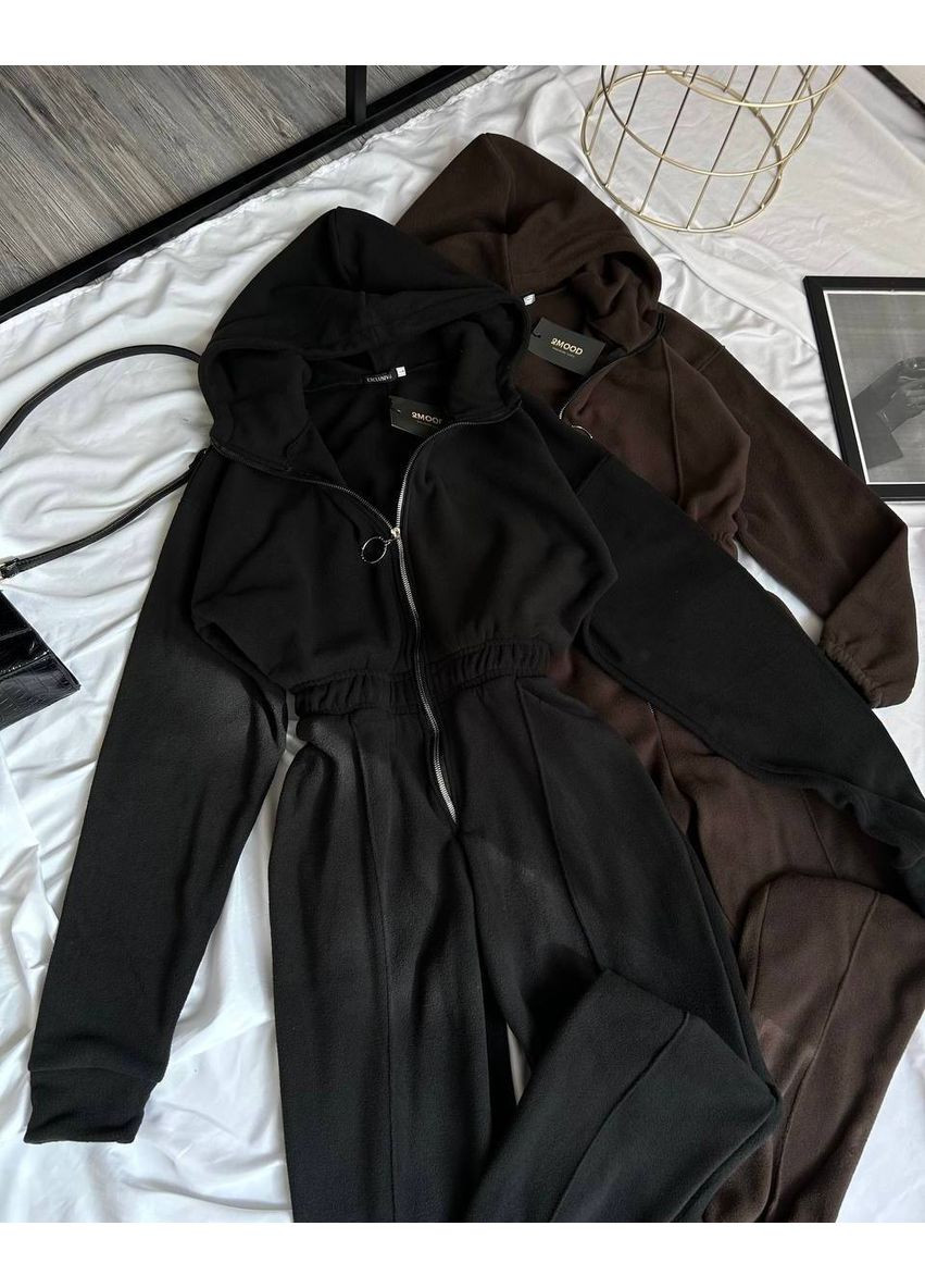 Жіночий флісовий комбінезон Avanti комбінезон-брюки однотонний чорний повсякденний фліс