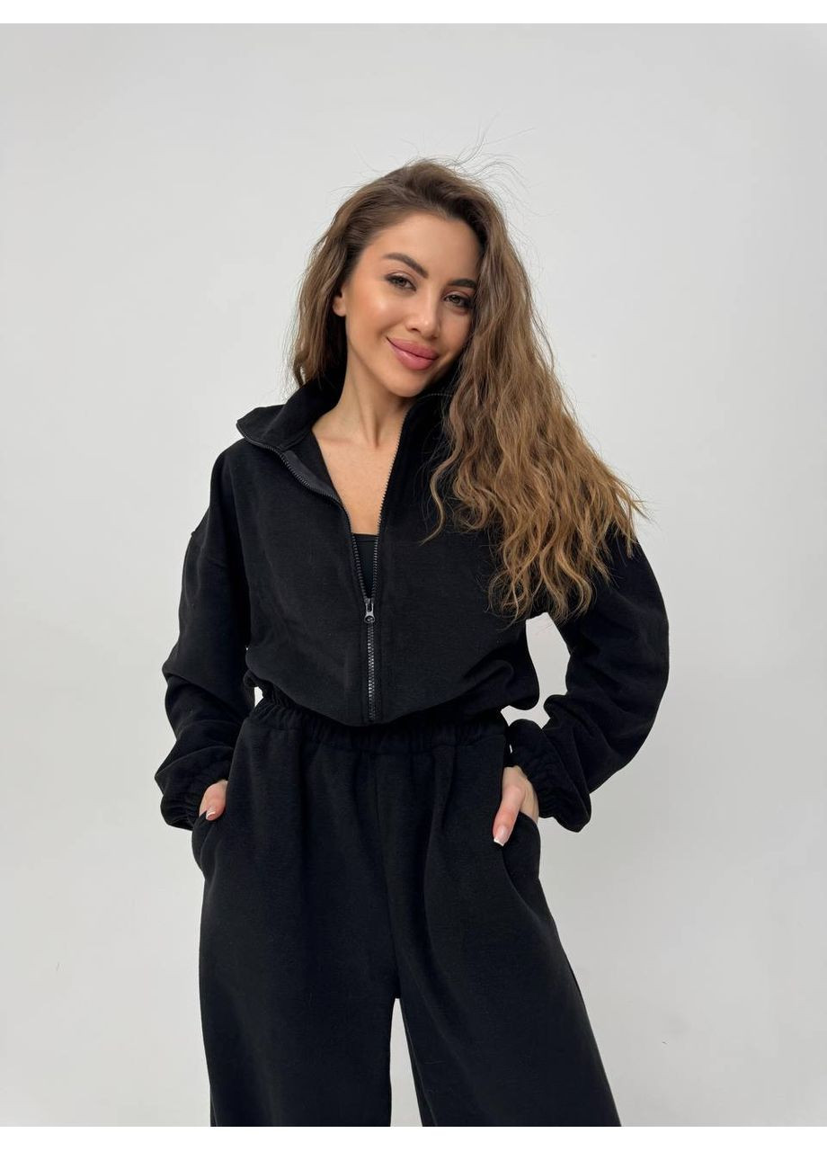 Супер стильный комбинезон Україна комбинезон-брюки однотонный чёрный спортивный, повседневный, кэжуал флис