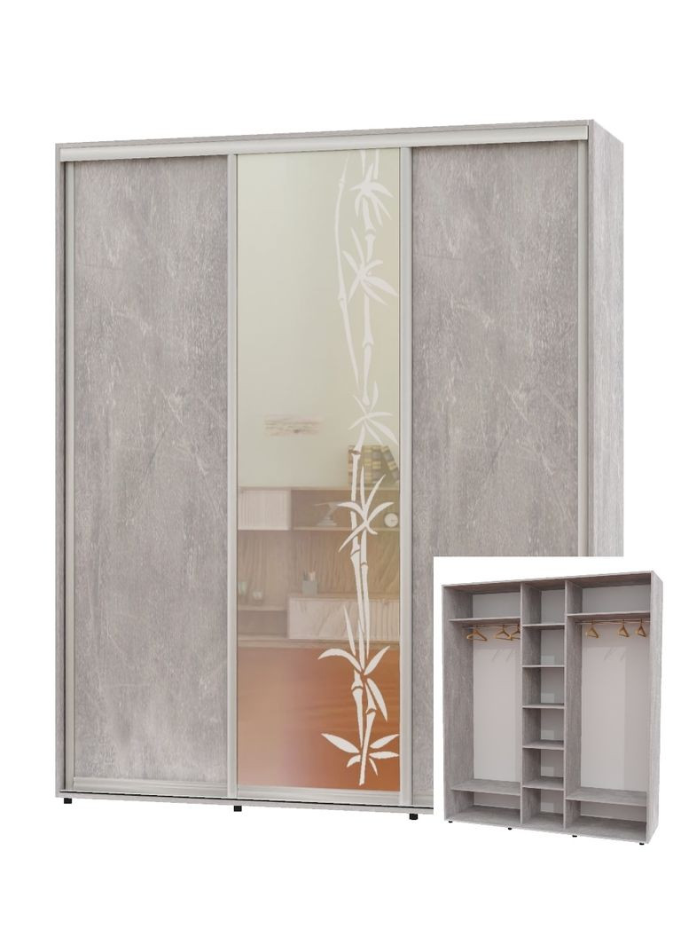 Шафа-купе тридверна 180*60*240 Індастріал 2 ДСП/Дзеркало з піскострумним малюнком ШК-04 Алекса (360478794)