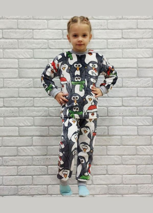 Сіра зимня зимова дитяча піжама вельсофт No Brand