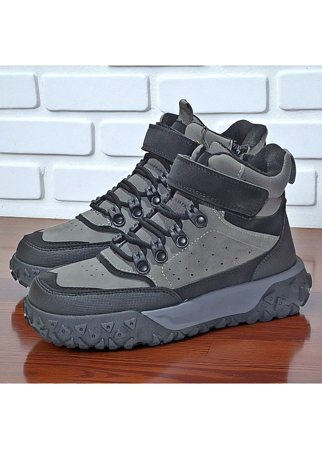 Утеплені демісезоні осінні підліткові черевики ортопедичні хайтопи на липучці для хлопчика підлітка на флісі Clibee (362184806)