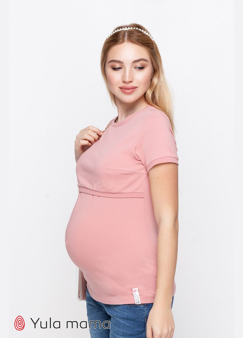 Рожева всесезон базова футболка для вагітних та годуючих мам margo xl юла мама рожевий Юла мама