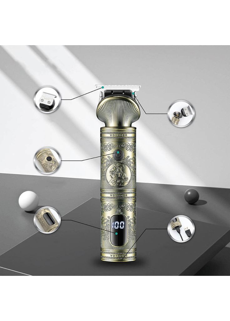 Професійний набір для стрижки волосся та бороди 6 в 1 аккамуляторна машинка з LED дисплеєм V-106 Bronze VGR (351485686)