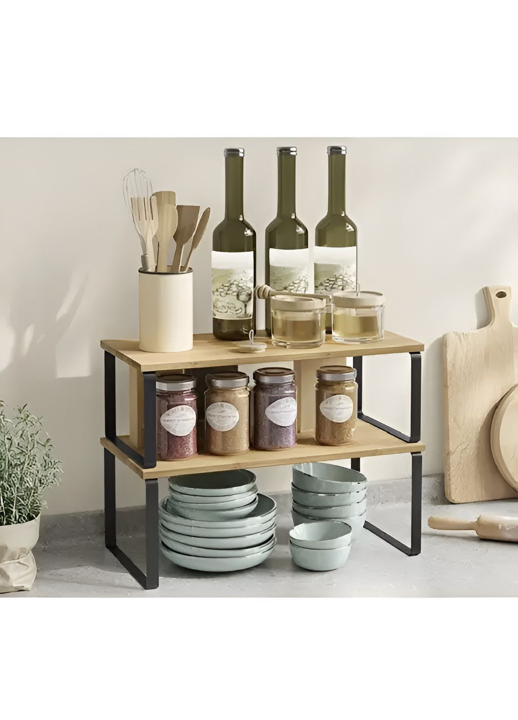 Комплект набор бамбуковых большой маленькой настольных кухонных полочек для специй трав аксессуаров 2 штуки (479889-Prob) Unbranded (325810152)