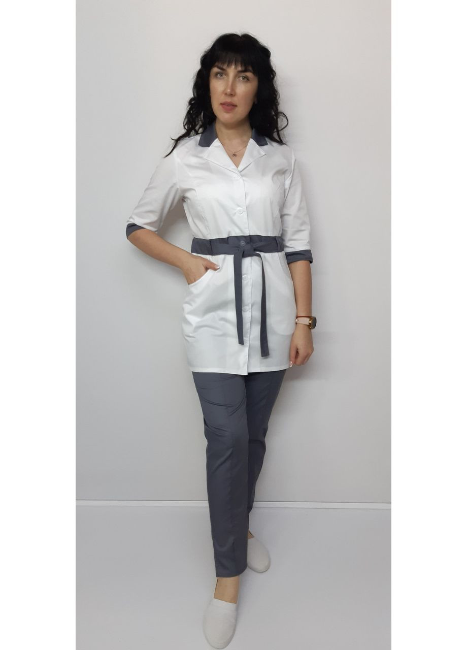 Медичний жіночий костюм Юнона котон три чверті рукав 44, Білий асфальтові штани No Brand (361360325)