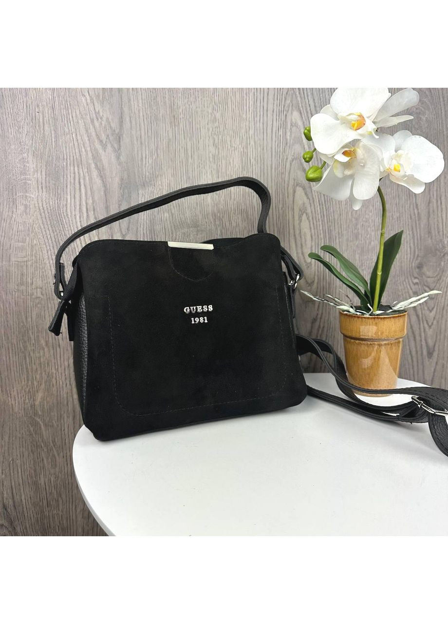 Женская мини сумочка на плечо черная с эко-кожи и замши ProDobro (363260039)