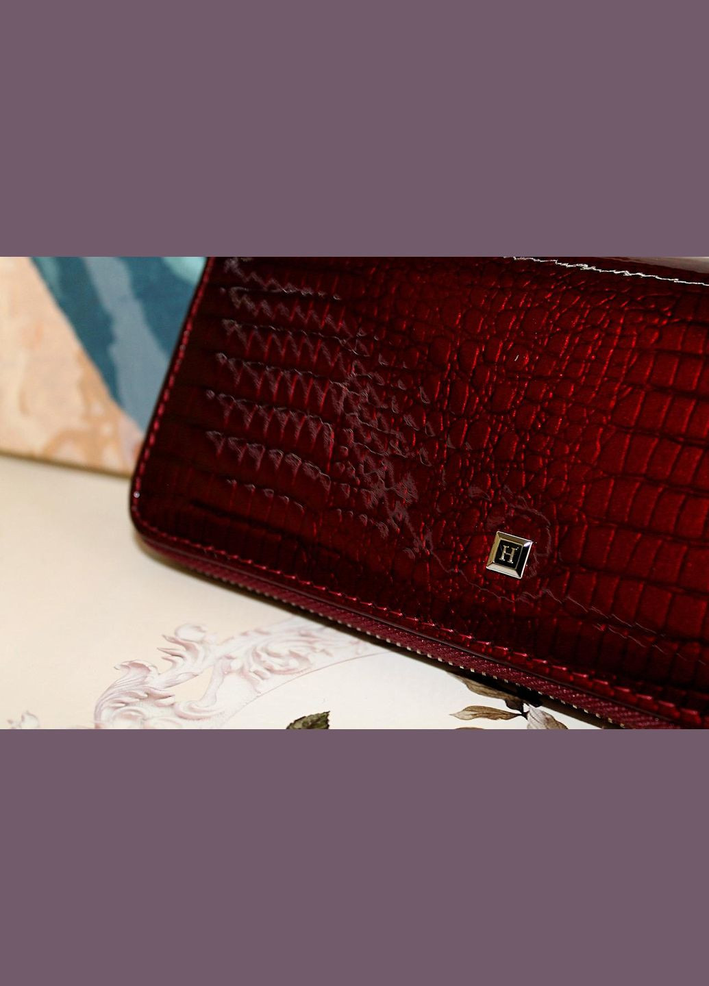 Кожаный женский кошелек клатч на молнии 0832 бордовый Henghuang (307284824)