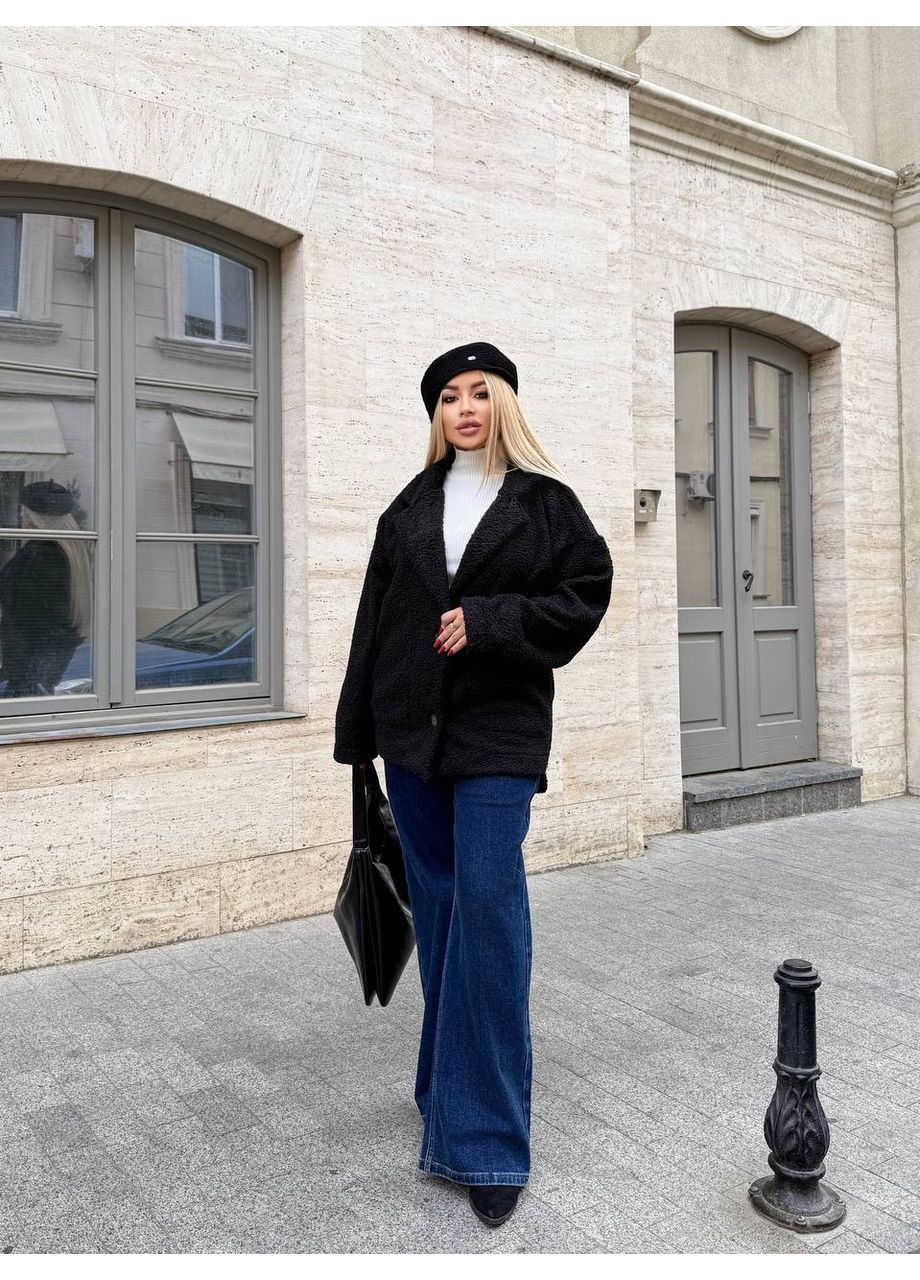 Черное демисезонное Укороченное пальто из мягкого «барашка» на флисе замеры в описании DK/DL Мода без кордонів