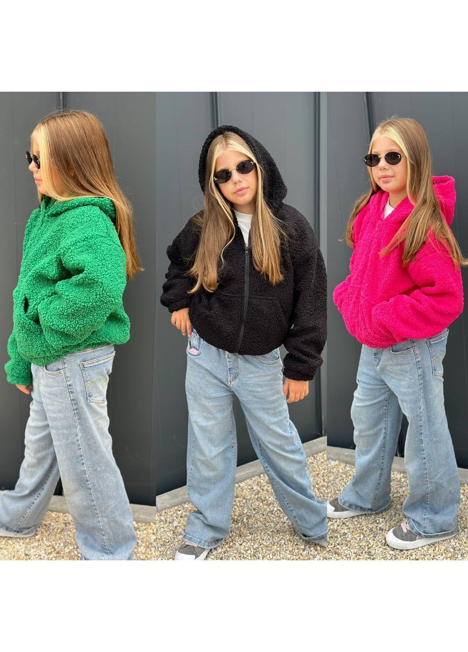 Зелена демісезонна хутряна курточка на флісі для дівчаток No Brand
