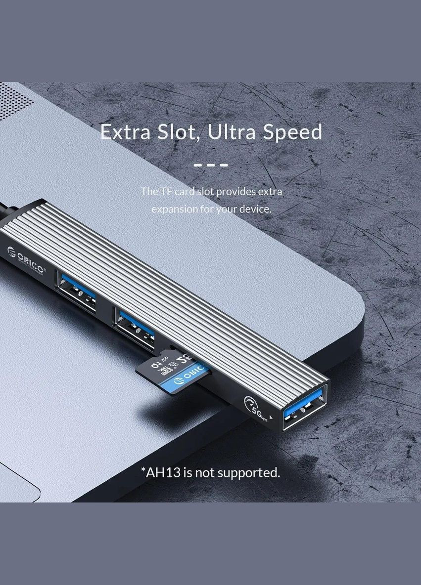 USB-хаб AH-W13F USB Type-C to USB 3.0 + 2.0 hub 15см портативний тонкий концентратор Orico (300524013)