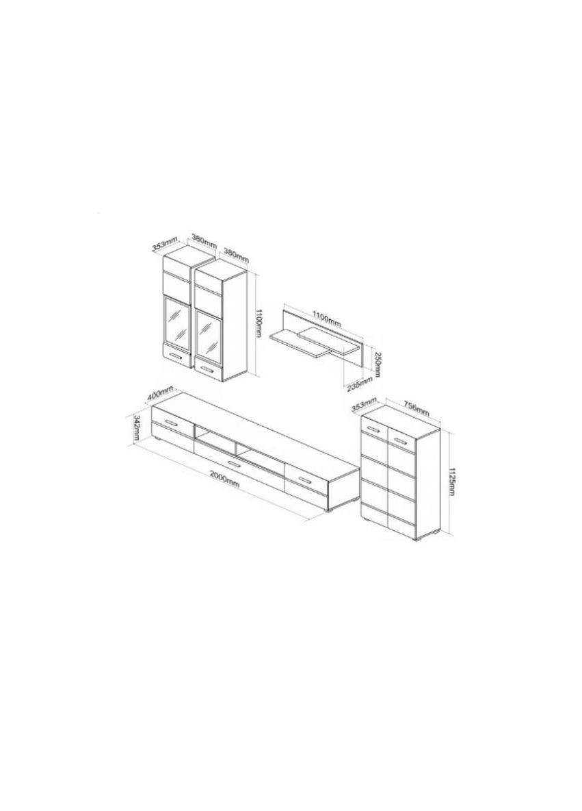Гостиная Арктика 285х40х190 см Глянец Черный с подсветкой БРВ-Україна (301992832)
