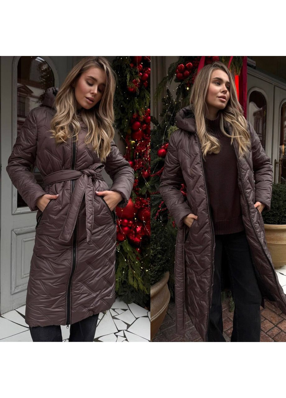 Коричнева демісезонна тепла жіноча куртка з капюшоном No Brand