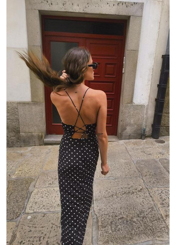 Черное платье меди в горошек Zara