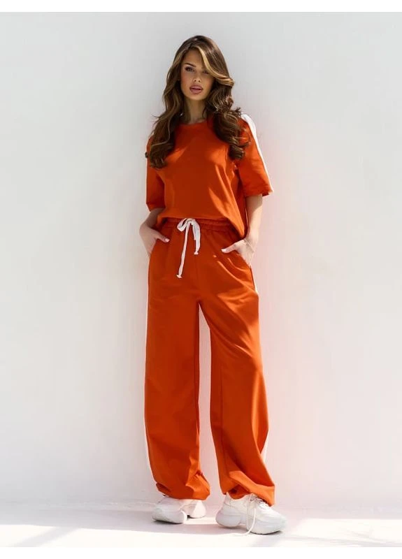 Оливковый трикотажный спортивный костюм с широкими брюками No Brand (402234979)