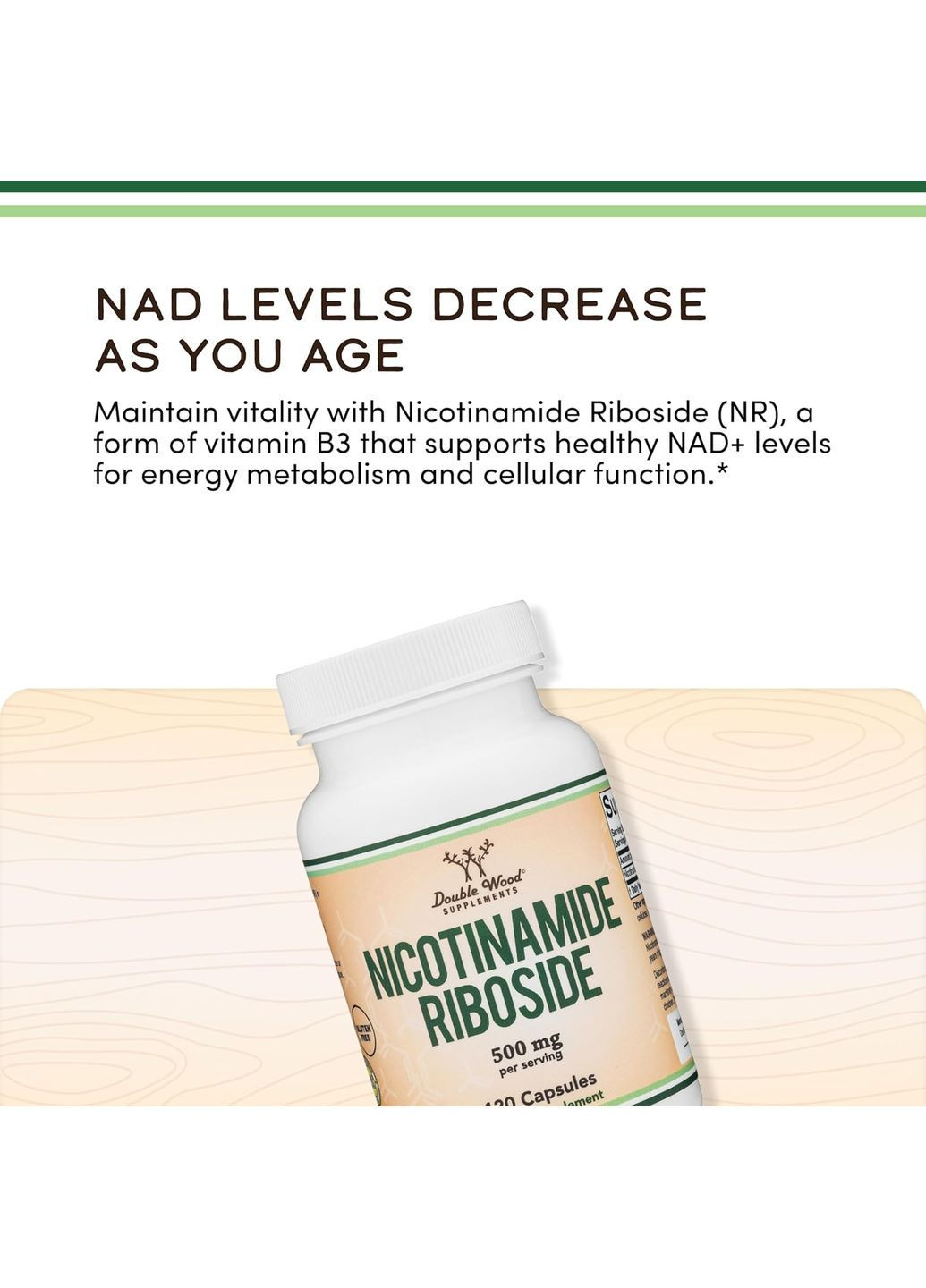Никотинамид рибозид малат Double Wood Nicotinamide Riboside 500 мг 120 капсул Double Wood Supplements (365752687)
