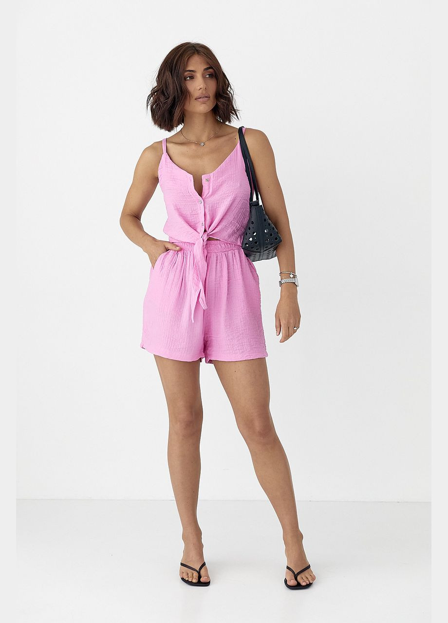 Летний костюм с топом на завязках и шортами - белый цвет Lurex (340917527)