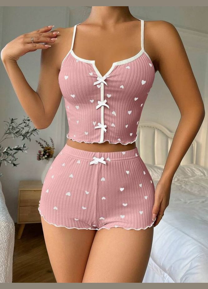 Розовая всесезон пижама женская майка + шорты майка + шорты Soda