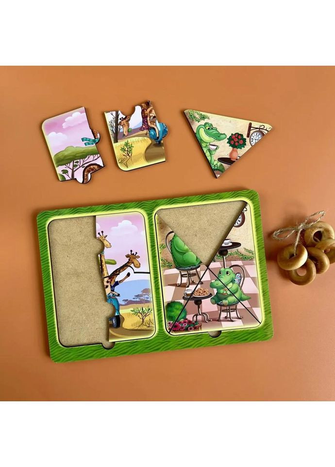 Деревянный пазл-вкладыш "Жирафы и крокодилы" (ПСД185) PSD185 в рамке Ubumblebees (372494867)