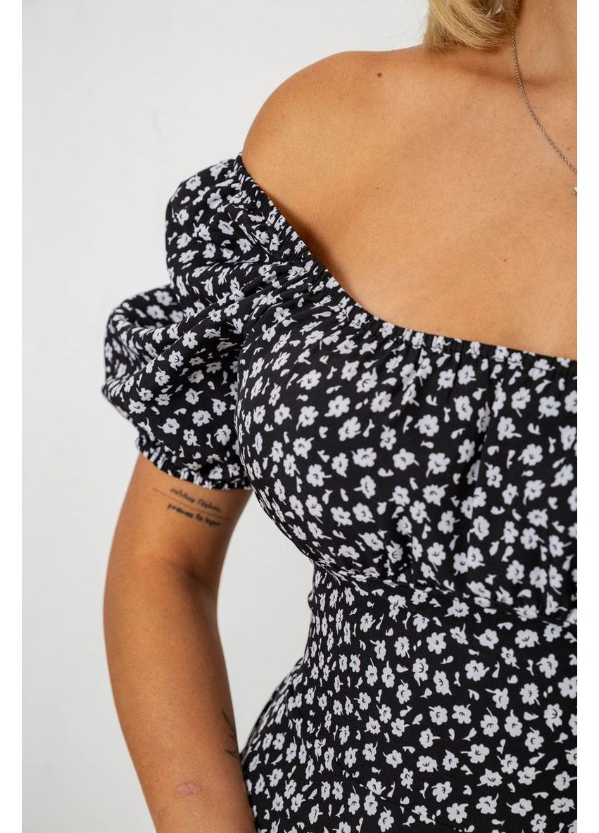 Черное платье софт с принтом,, 230r0105 Ager