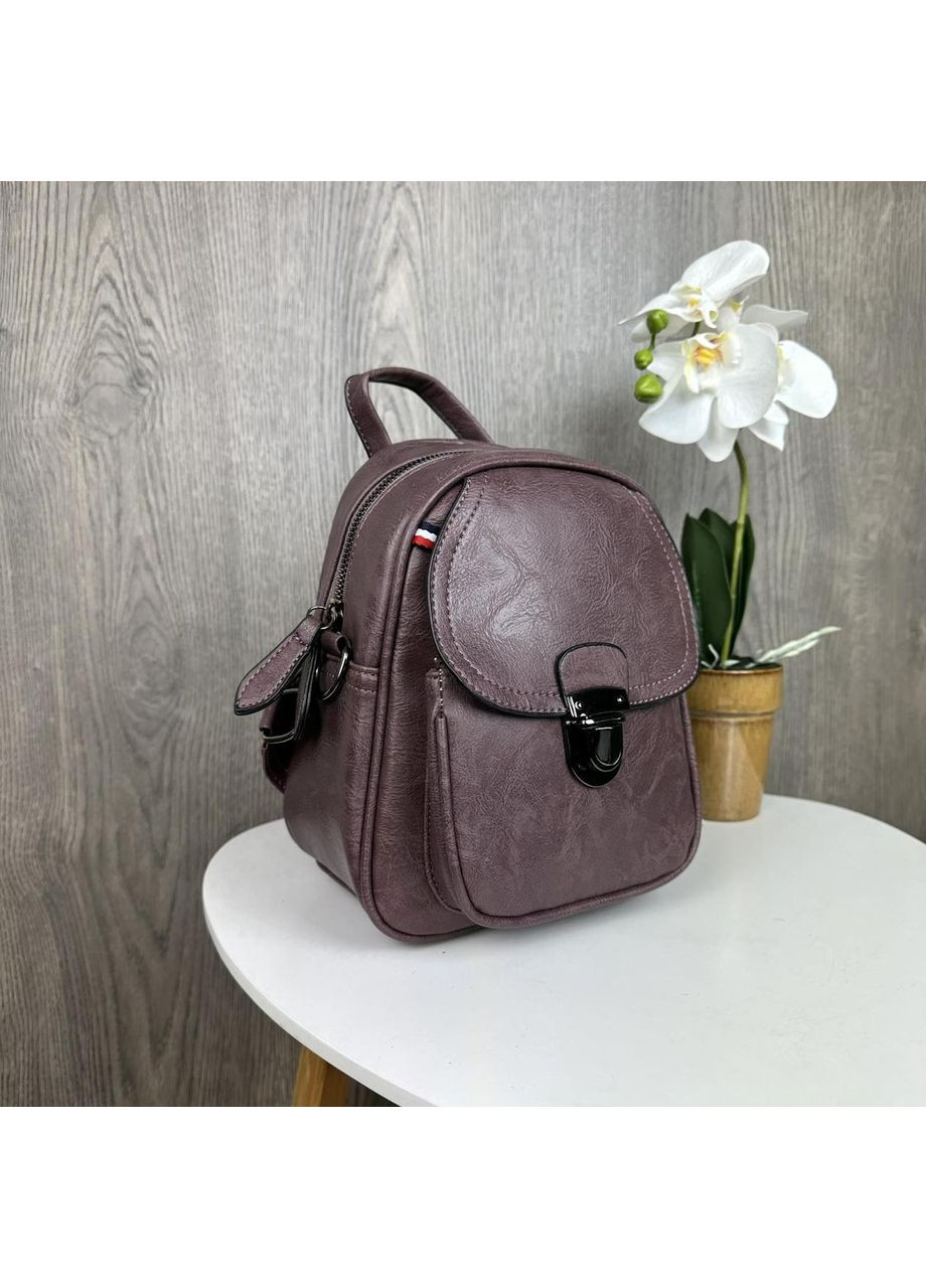 Женский мини рюкзак сумочка трансформер с брелком фиолетовая сумка-рюкзак для города из экокожи ProDobro (363259033)
