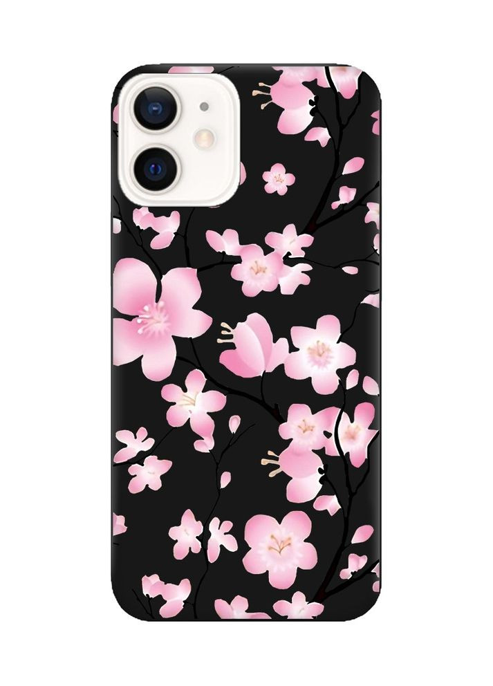 Матовий чорний чохол на Apple iPhone 12 / 12 Pro (6.1):: Квітуча сакура (принт 282) Creative (360701206)