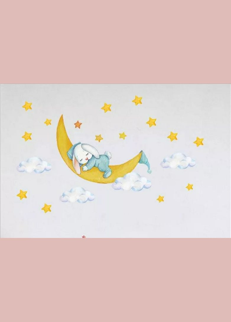 Вінілові наклейки на стіну Зайка спить на місяці (лист 30 х 60 см) Б394-27 No Brand (302242803)