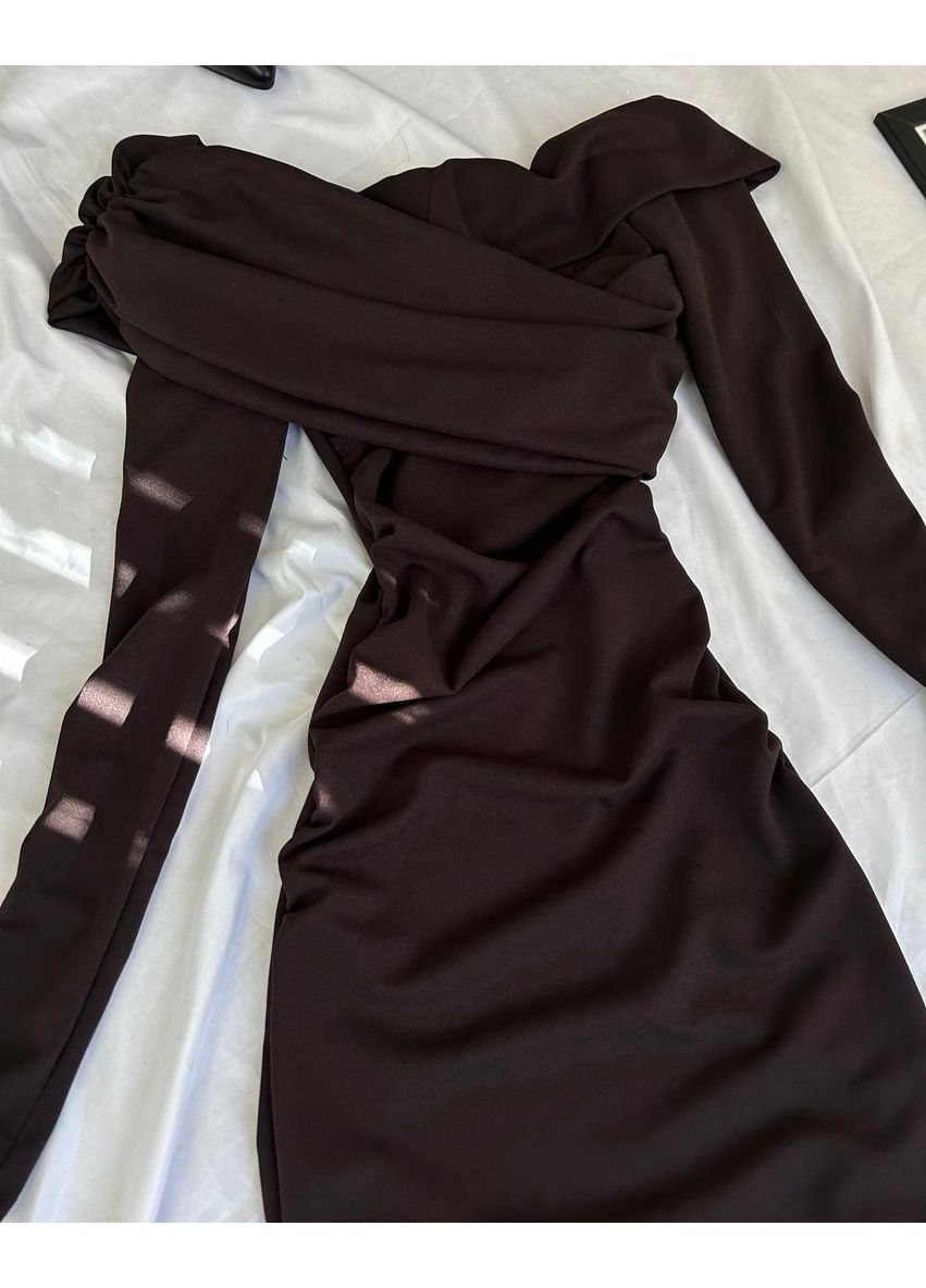 Коричнева вечірня сукня з мікродайвінгу по фігурі — замір в описі DK/DL Мода без кордонів однотонна