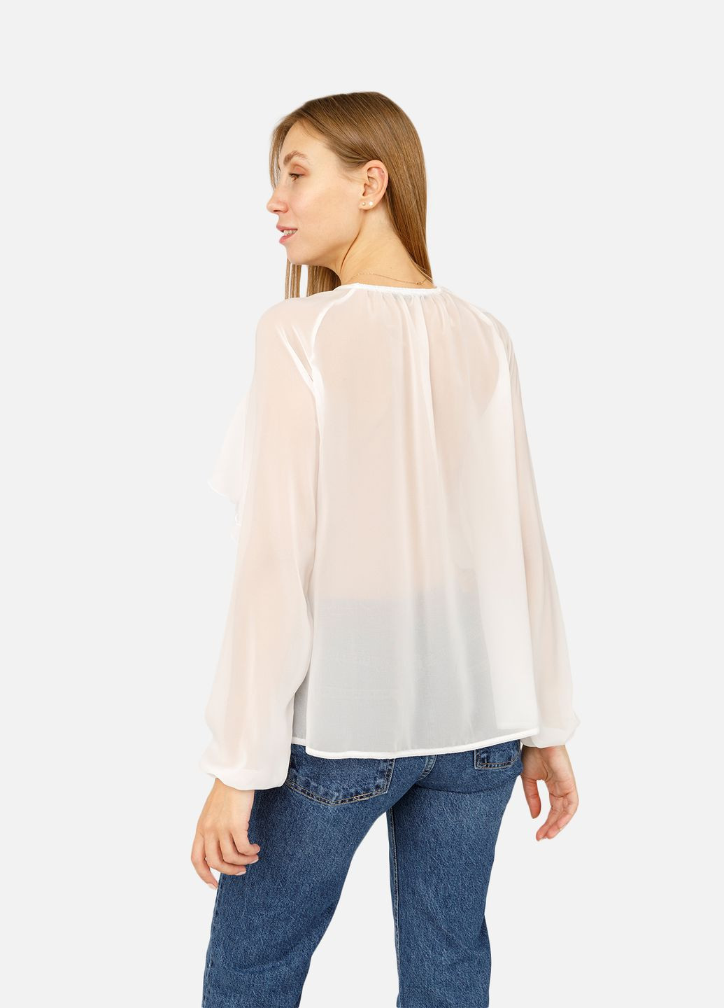 Молочная женская блуза с длинным рукавом цвет молочный цб-00262432 Yuki
