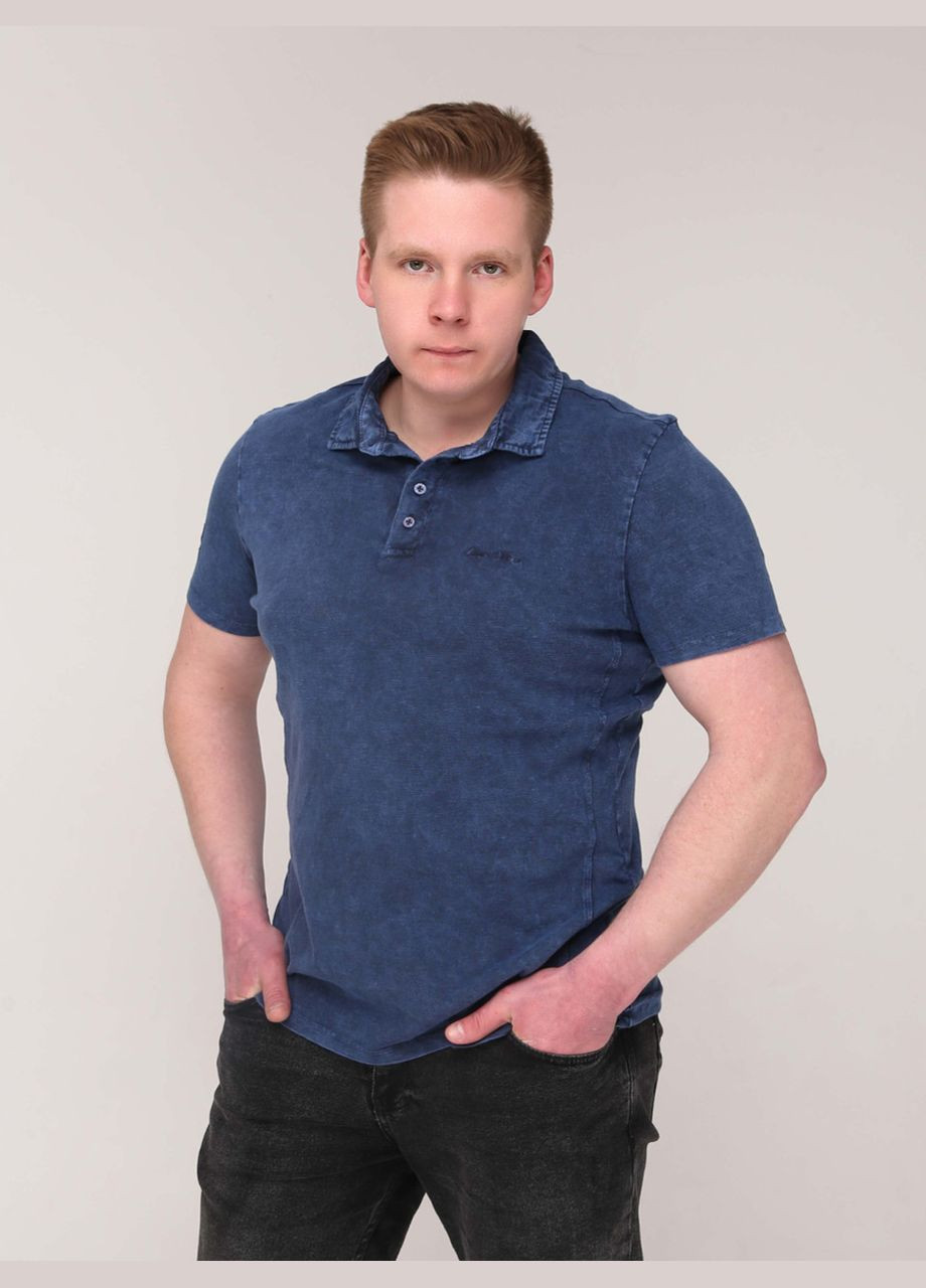 Синяя футболка-поло мужское синее с варкой большой размер для мужчин Jean Piere