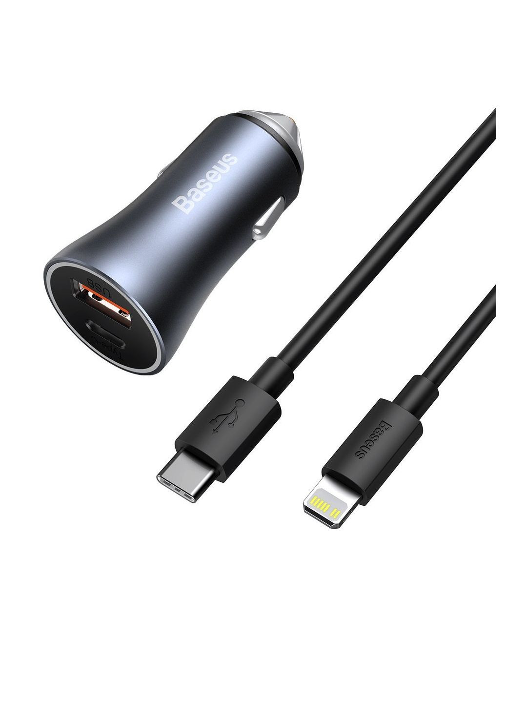 Автомобільний зарядний пристрій Golden Contactor Pro Dual Car Charger U+C 40W (With Cable Type-C/ iP 1m) Dark Grey Baseus Golden Contactor Pro(Cable iP) (385619367)
