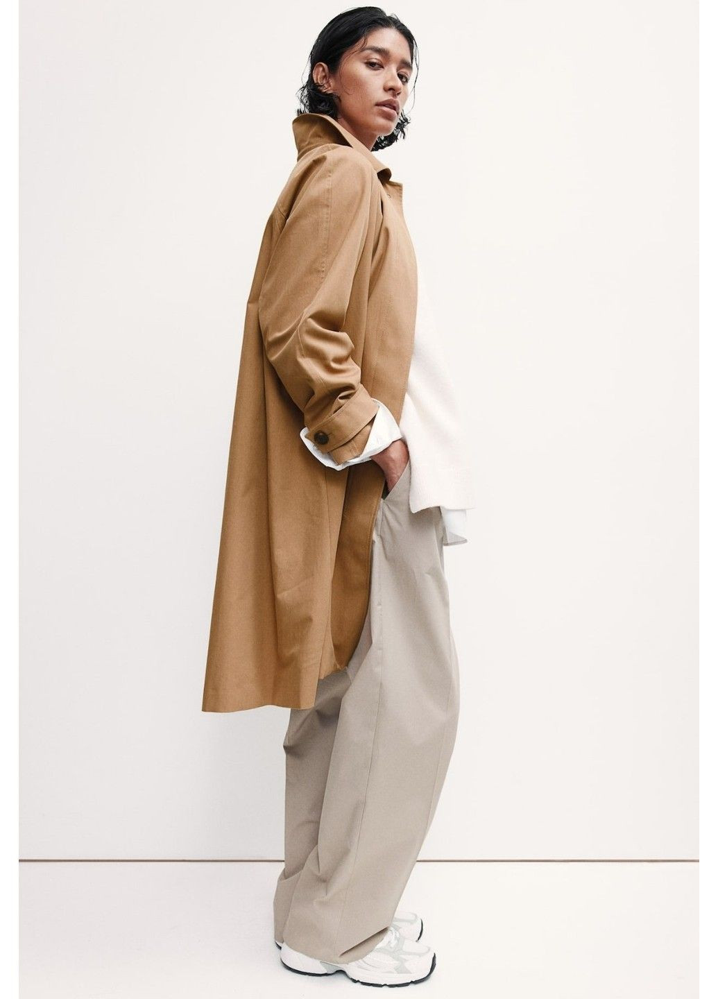 Бежевая демисезонная женский саржевый плащ н&м (58099) xs бежевый H&M