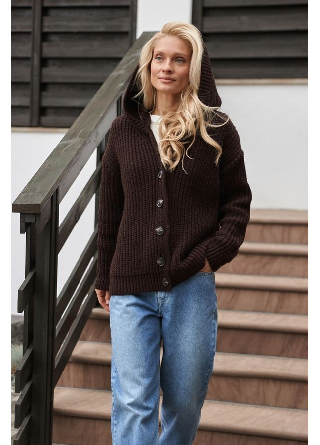 Коричневое Пальто женское с капюшоном Bellise