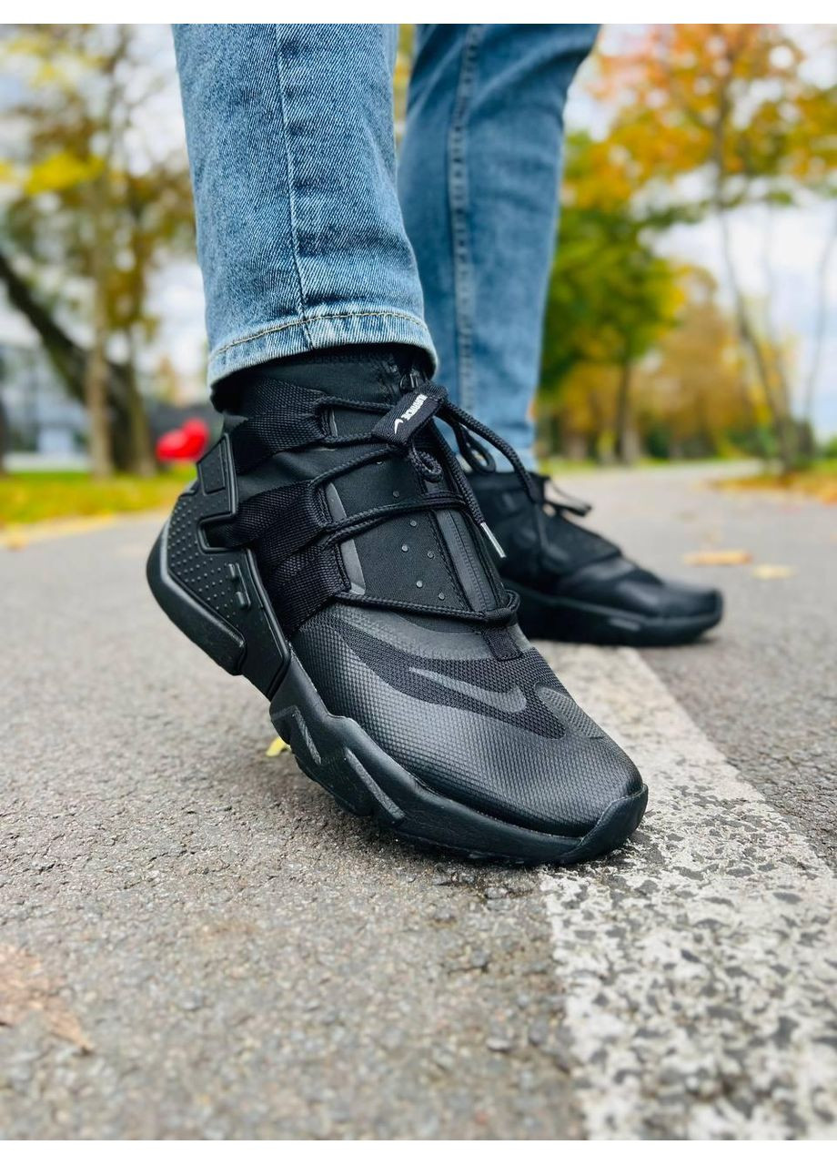 Черные демисезонные кроссовки мужские nike huarachi gripp zip treple black найк хуарачи No Brand