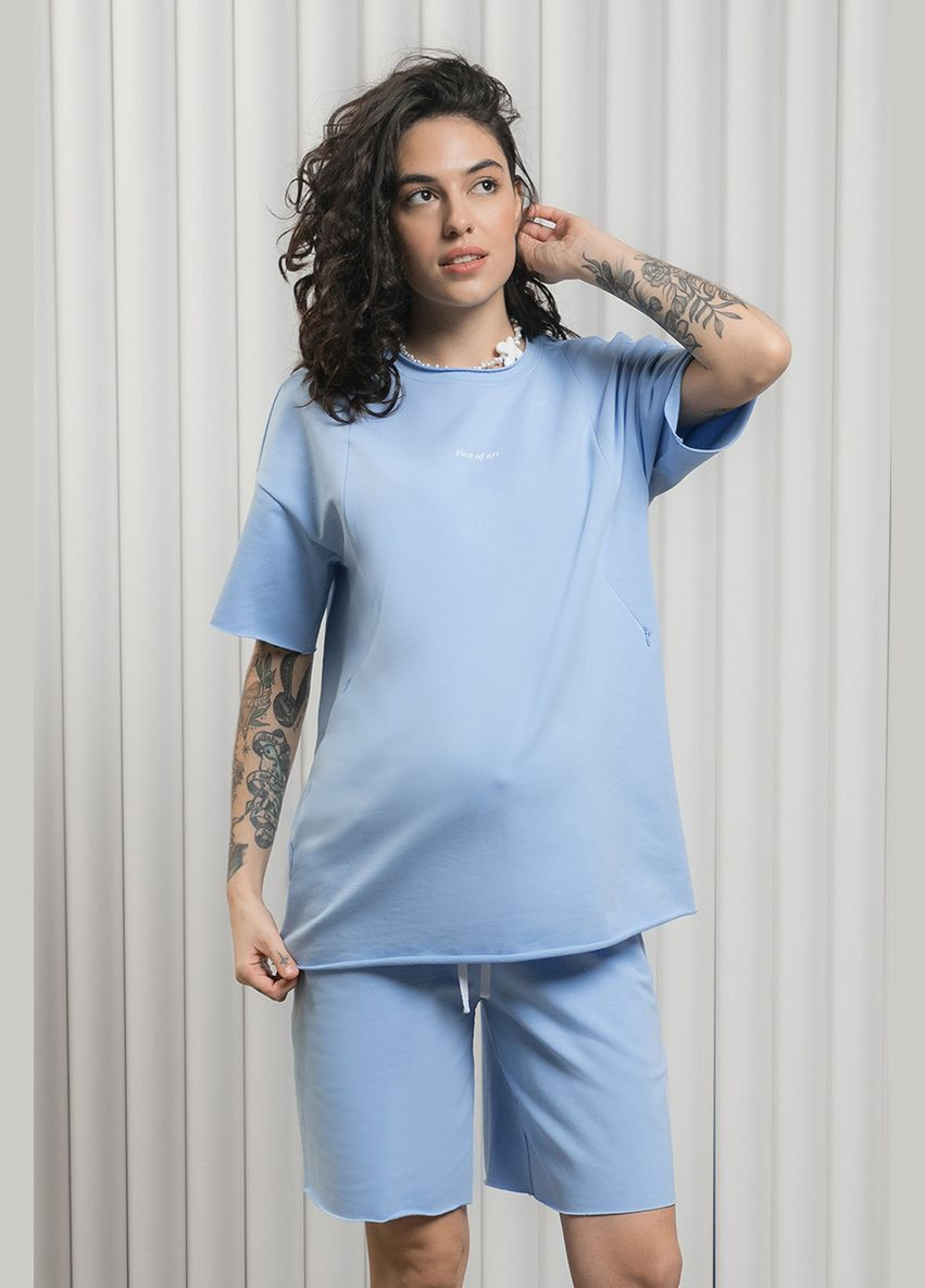Блакитний костюм для вагітних та годуючих з футболкою та шортами Юла мама (290252721)